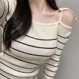 リボンワンオフショルボーダーニット | Achic | 詳細画像13