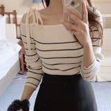 リボンワンオフショルボーダーニット | Achic | 詳細画像14