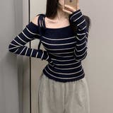 リボンワンオフショルボーダーニット | Achic | 詳細画像23