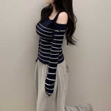 リボンワンオフショルボーダーニット | Achic | 詳細画像25