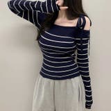 リボンワンオフショルボーダーニット | Achic | 詳細画像26