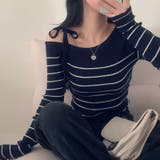 リボンワンオフショルボーダーニット | Achic | 詳細画像27