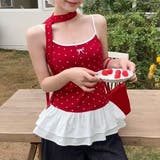 レッド | レイヤードフリルの赤いドットのタンクトップ | Achic