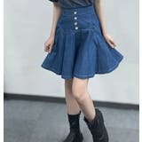 サックス | フロントファスナーデニムスカート ウエストゴム ボトムス | Achic