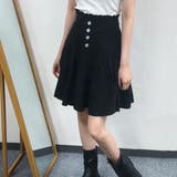 ブラック | フロントファスナーデニムスカート ウエストゴム ボトムス | Achic