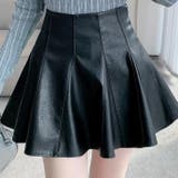 ブラック | 合成レザーミニプリーツスカート | Achic