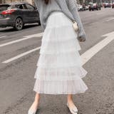 ホワイト | チュールAライン ロング丈スカート | Achic