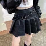 ブラック | ヴィンテージ Puレザープリーツスカート | Achic