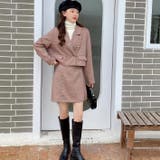 チェック柄ショート丈ジャケット+ミニスカート セット  おしゃれ スーツ 上品 | Achic | 詳細画像2 