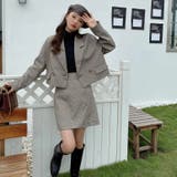 モカ | チェック柄ショート丈ジャケット+ミニスカート セット  おしゃれ スーツ 上品 | Achic