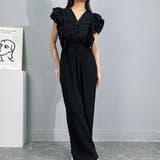 ブラック | ロンパース ワイドロンパース フリルスリーブ | Achic