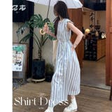 ストライプシャツワンピース ノースリーブ[品番：SHNW0009899]｜Achic