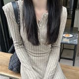 ライトベージュ | 起毛リブニットソーワンピース | Achic