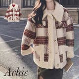 ウール格子柄ショートボアコート | Achic | 詳細画像1