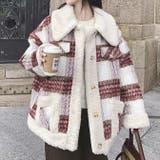 レッド | ウール格子柄ショートボアコート | Achic
