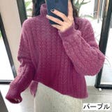 パープル | ドロップショルダーモックネックニット トップス プルオーバー | LADY LIKE