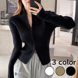 フロントジップリブ編みニット トップス ファスナー | LADY LIKE  | 詳細画像1