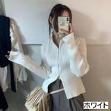 ホワイト | フロントジップリブ編みニット トップス ファスナー | LADY LIKE