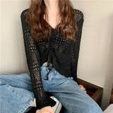 フロントシャーリング透かし編みニット かぎ編み Vネック | LADY LIKE  | 詳細画像5 