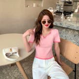 変形Vネック配色ニット V開き 半袖 | LADY LIKE  | 詳細画像8 