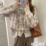 ライトベージュ | フラワー柄丸首ニットカーディガン 花柄 トップス | LADY LIKE