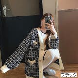 ブラック | ファンシーチェックオーバーサイズカーディガン ツイード カーデガン | LADY LIKE