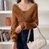 ブラウン | レイヤード風ドルマンニット トップス ドッキング | LADY LIKE