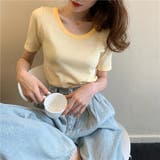 ラウンドネックミニボーダー半袖ニット トップス クルーネック | LADY LIKE  | 詳細画像9 