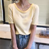 ラウンドネックミニボーダー半袖ニット トップス クルーネック | LADY LIKE  | 詳細画像5 