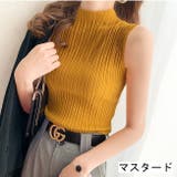 マスタード | ランダムリブプチハイノースリーブニット ハイネック 大人 | LADY LIKE 