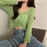 フロントシャーリングかぎ編み長袖ニット トップス 透け感 | LADY LIKE | 詳細画像10