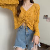 フロントシャーリングかぎ編み長袖ニット トップス 透け感 | LADY LIKE | 詳細画像12