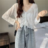 フロントシャーリングかぎ編み長袖ニット トップス 透け感 | LADY LIKE | 詳細画像13