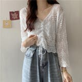 フロントシャーリングかぎ編み長袖ニット トップス 透け感 | LADY LIKE | 詳細画像14