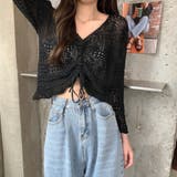 フロントシャーリングかぎ編み長袖ニット トップス 透け感 | LADY LIKE | 詳細画像2