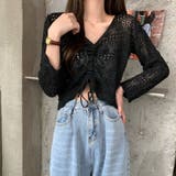 フロントシャーリングかぎ編み長袖ニット トップス 透け感 | LADY LIKE | 詳細画像3