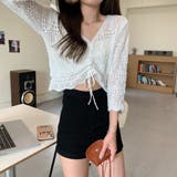 フロントシャーリングかぎ編み長袖ニット トップス 透け感 | LADY LIKE | 詳細画像4