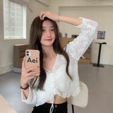 フロントシャーリングかぎ編み長袖ニット トップス 透け感 | LADY LIKE | 詳細画像5