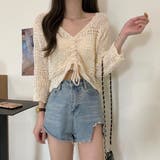 フロントシャーリングかぎ編み長袖ニット トップス 透け感 | LADY LIKE | 詳細画像6