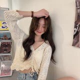 フロントシャーリングかぎ編み長袖ニット トップス 透け感 | LADY LIKE | 詳細画像7