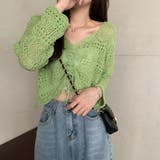 フロントシャーリングかぎ編み長袖ニット トップス 透け感 | LADY LIKE | 詳細画像9