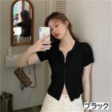 ブラック | ダブルファスナー襟付きニット トップス ダブルジップ | LADY LIKE 