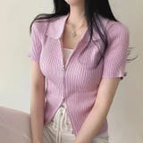 ライトパープル | ダブルファスナー襟付きニット トップス ダブルジップ | LADY LIKE 