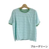 ブルーグリーン | ソフトストレッチ配色Tシャツ トップス きれいめ | LADY LIKE 