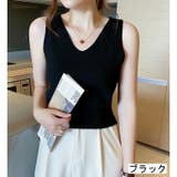 ブラック | V開きノースリーブベーシックニット 8色 トップス | LADY LIKE