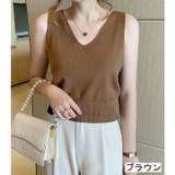 ブラウン | V開きノースリーブベーシックニット 8色 トップス | LADY LIKE