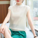 ミニチェック編みフレンチスリーブニット きれいめ 大人 | LADY LIKE  | 詳細画像5 