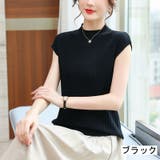 ブラック | ミニチェック編みフレンチスリーブニット きれいめ 大人 | LADY LIKE 