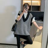 凹凸チェック柄オーバーサイズニットベスト | LADY LIKE | 詳細画像2