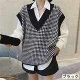 ブラック | 凹凸チェック柄オーバーサイズニットベスト | LADY LIKE